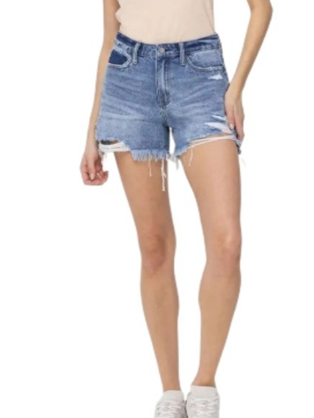 Vervet Mica Boyfriend Frayed Distressed Denim Shorts